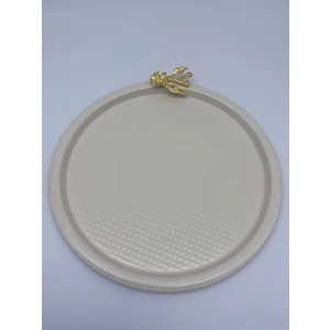 Fiyakalı Ürünler Atölyesi 6'lı Japon Güllü Yuvarlak Krem Sunum Tepsisi, Pasta Çay Kahve Dekoratif Servis Tepsisi 22CM