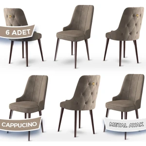 Concept Newa Serisi, 1.sınıf Babyface Kumaş Kahve Metal Ayaklı Gold Halkalı, 6 Adet Sandalye