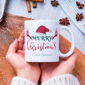 Kişiye Özel Yılbaşı Hediye Kupası, Hediye Noel Kupası, Isim Yazdırılan Yılbaşı Kupa Bardak. 3 Boyutlu Şapka Kupa Bardak