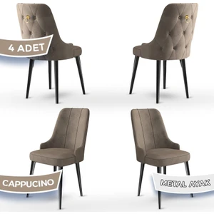 Concept Newa Serisi, 1.sınıf Babyface Kumaş Siyah Metal Ayak Gold Halka, 4 Adet Sandalye