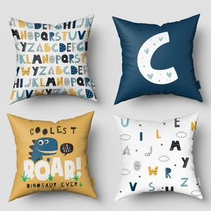 Alfabe, 4'lü Set, Çift Taraflı, Ithal Kadife Kumaş, Çocuk Bebek Odası Kırlent Kılıfı