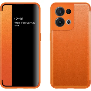 Oppo Reno8 Pro Magnetic Yan Pencere Için Deri Tefon Kılıfı Görüntüle (Yurt Dışından)
