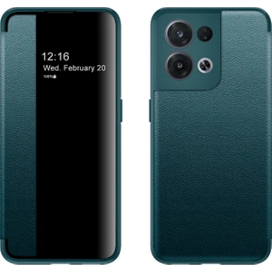 Oppo Reno8 Pro Magnetic Yan Pencere Için Deri Tefon Kılıfı Görüntüle (Yurt Dışından)