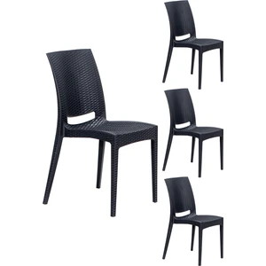 4 Adet Rattan Antrasit Sandalye / Balkon-Bahçe-Teras