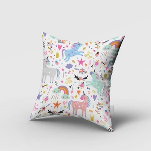 Renkli Unicorn, Çift Taraflı, Ithal Kadife Kumaş, Çocuk Bebek Odası Kırlent Kılıfı