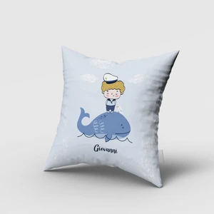 Minik Denizci ve Balina Arkadaşları, Çift Taraflı, Ithal Kadife Kumaş, Çocuk Bebek Odası Kırlent Kılıfı