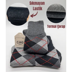 Ciho Socks Premium Termal 3 Çift Erkek Ekose Desen Sıkmayan Lastikli Kışlık Çorap