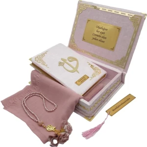 Özel Tasarım Kuran Kadife Kaplama  Kutulu Pudra Hediye Kuranı Kerim Set