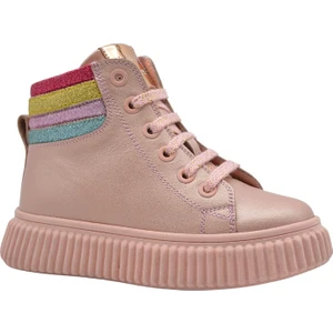 Kids A More Angel Bağcıklı ve Fermuarlı Deri Kız Çocuk Bot Pudra