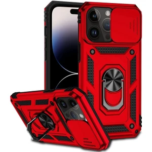Apple iPhone 14 Pro Max Kılıf Tank Aramid Sürgülü Vega Yüzüklü+Nano Kırmızı