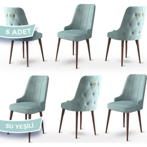 Concept Enoa Serisi  Babyface Kumaş Ceviz Gürgen Ayaklı 6 Adet Sandalye Gold Halkalı