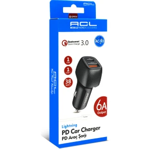 Ac-93 Q.c 3.0 6 Amper Araç Içi Çakmaklık Lightning Kablolu Şarj USB - Type-C