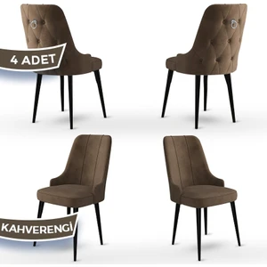 Concept Enoa Serisi  Babyface Kumaş Siyah Gürgen Ayaklı  4 Adet Sandalye Gümüş Halkalı