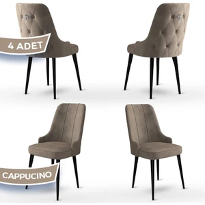 Concept Enoa Serisi  Babyface Kumaş Siyah Gürgen Ayaklı  4 Adet Sandalye Gümüş Halkalı