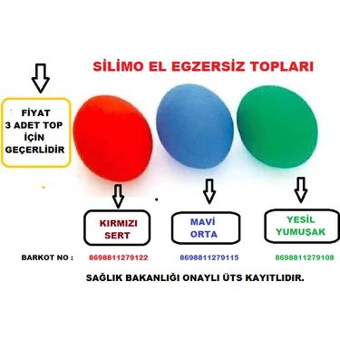 Silimo 3 Lü Set El Bilek Parmak Egzersiz Topu - Silikon Fizik Felçliler Için Hareket