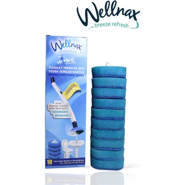 Wellnax Breeze Refresh Kullan At Yedek 10 Adet Sünger Mavi Su ve Deterjanlı Tuvalet Süngeri