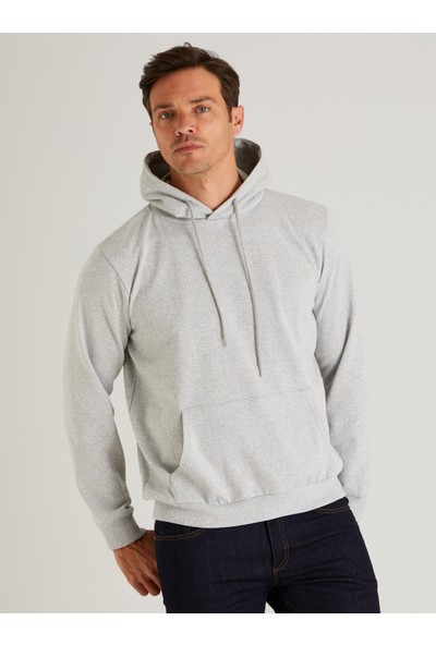 Dufy A.gri Kapüşonlu Kanguru Cepli Erkek Sweatshirt Modern Fit