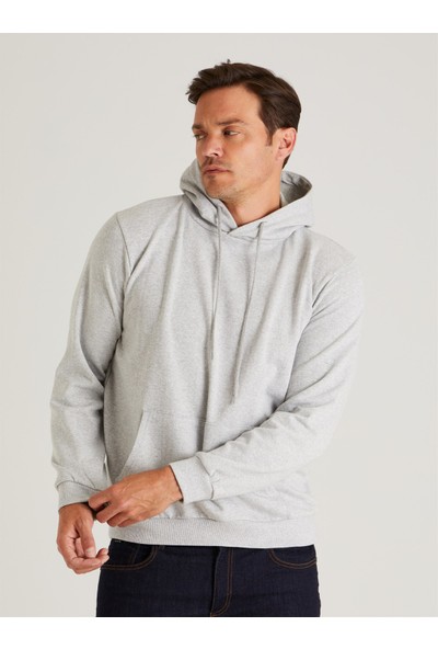 Dufy A.gri Kapüşonlu Kanguru Cepli Erkek Sweatshirt Modern Fit