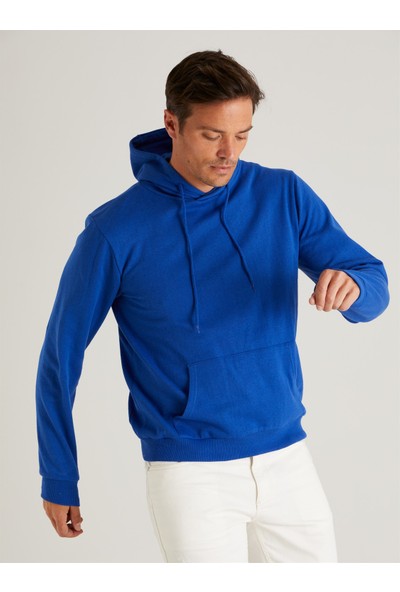 Dufy Saks Kapüşonlu Kanguru Cepli Erkek Sweatshirt Modern Fit