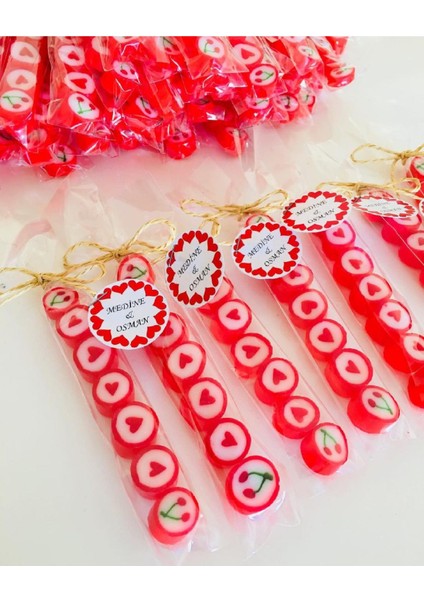 Kırmızı Desenli Parmak Lolly 100 Adet