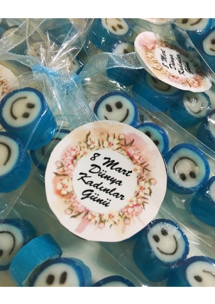 Mavi Gülenyüz Desenli Parmak Şeker 25 Adet modelleri