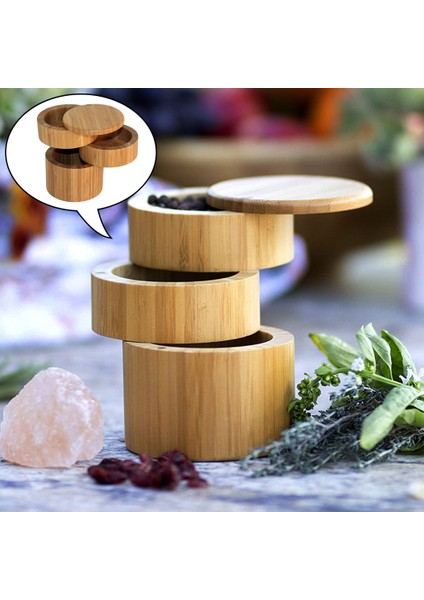 Taşınabilir Bambu Baharat Saklama Kutusu Tuzlu Biber Tutucu W/ Kapak