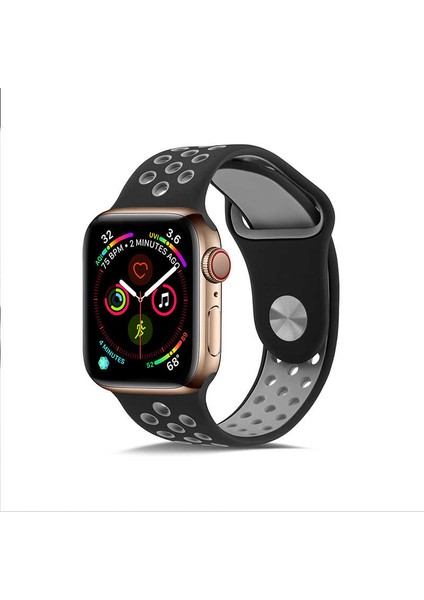 Apple Watch Ultra Delikli Spor Silikon Kordon 49mm KRD-02 NO1 Siyah - Gri