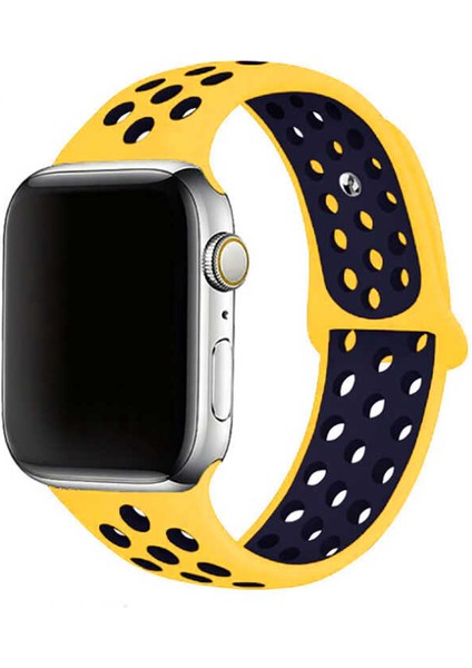 Apple Watch Ultra Delikli Spor Silikon Kordon 49mm KRD-02 NO37 Sarı - Siyah