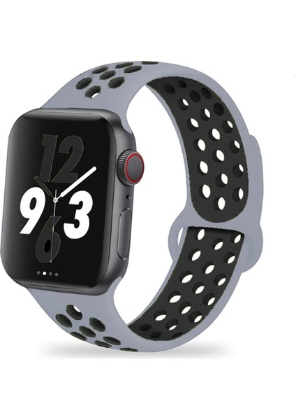 Apple Watch Ultra Delikli Spor Silikon Kordon 49mm KRD-02 NO46 Koyu Gri - Siyah