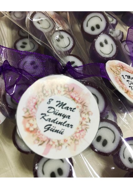 Mor Gülenyüz Desenli Parmak Şeker 25 Adet modelleri