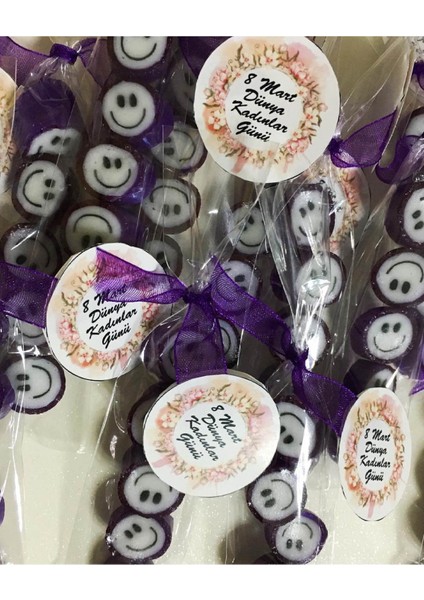 Mor Gülenyüz Desenli Parmak Şeker 50 Adet fırsatları