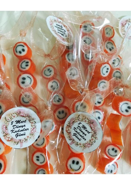 Turuncu Gülenyüz Desenli Parmak Şeker 100 Adet fiyatları