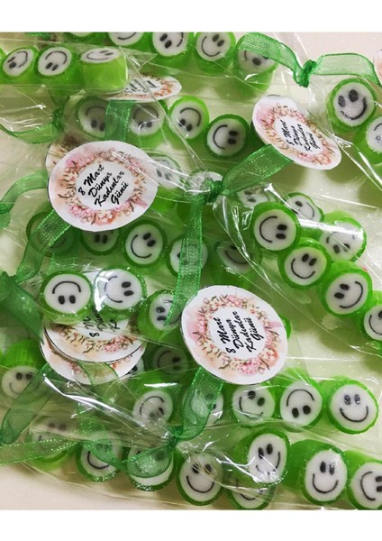 Yeşil Gülenyüz Desenli Parmak Şeker 25 Adet fırsatları