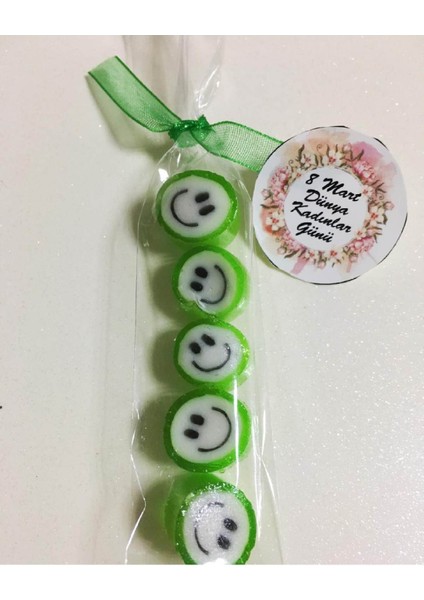 Yeşil Gülenyüz Desenli Parmak Şeker 100 Adet