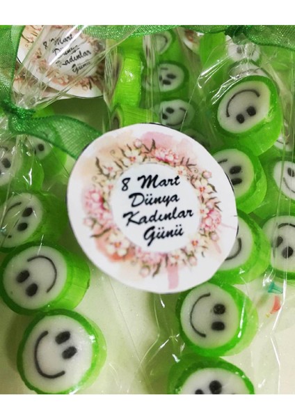 Yeşil Gülenyüz Desenli Parmak Şeker 100 Adet modelleri