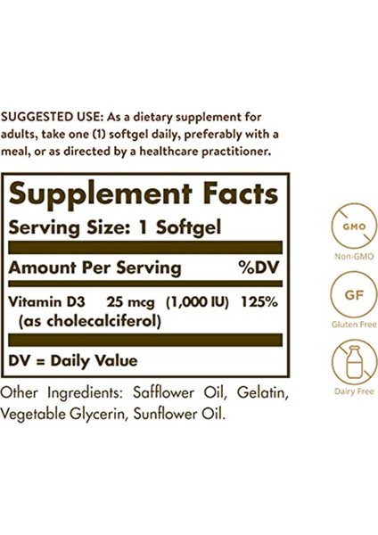 Vitamin D3 1000 Iu 1 Paket(1 x 1 Adet)