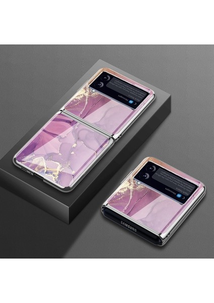 Samsung Galaxy Z Flip 4 Mor Mermer Desen Havalı Cam Cep Telefonu Kılıfı (Yurt Dışından)
