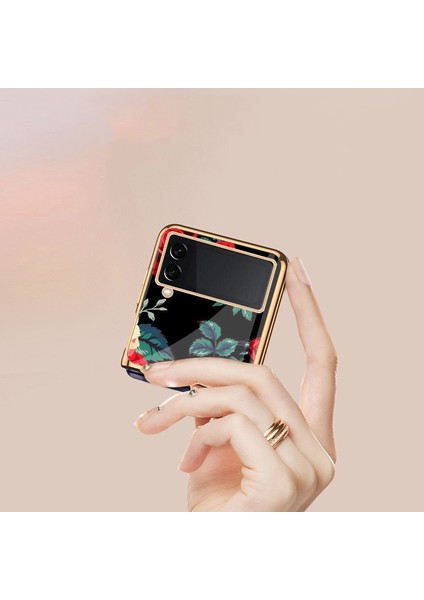 Samsung Galaxy Z Flip 4 Gül Model Havalı Cam Cep Telefonu Kılıfı (Yurt Dışından)