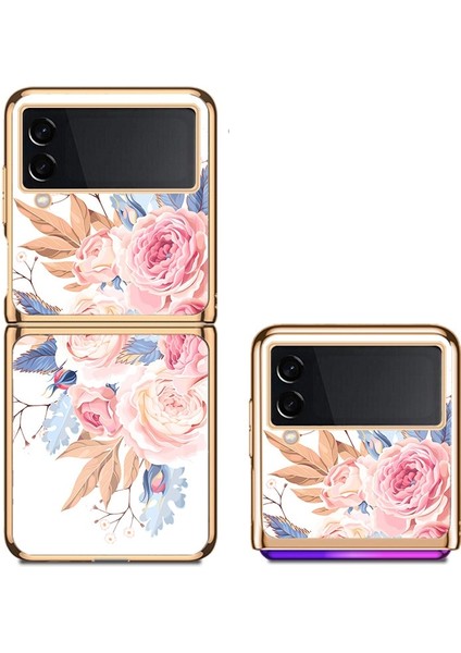 Samsung Galaxy Z Flip 4 Çiçek Grubu Deseni Havalı Cam Cep Telefonu Kılıfı (Yurt Dışından)