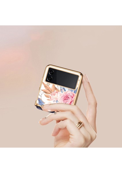 Samsung Galaxy Z Flip 4 Çiçek Grubu Deseni Havalı Cam Cep Telefonu Kılıfı (Yurt Dışından)