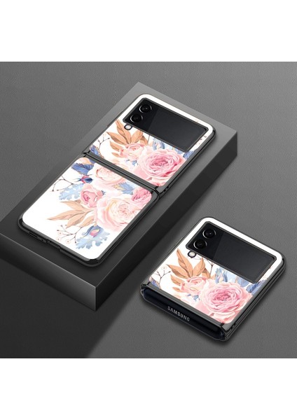 Samsung Galaxy Z Flip 4 Çiçek Grubu Deseni Havalı Cam Cep Telefonu Kılıfı (Yurt Dışından)