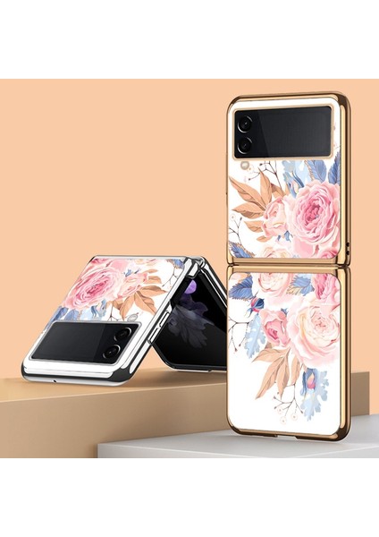 Samsung Galaxy Z Flip 4 Çiçek Grubu Deseni Havalı Cam Cep Telefonu Kılıfı (Yurt Dışından)