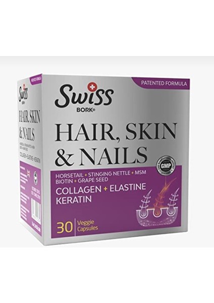 Swiss Bork® Hair, Skin And Nails 30 Kapsül (Saç Tırnak ve Cilt Sağlığı ve Keratin)