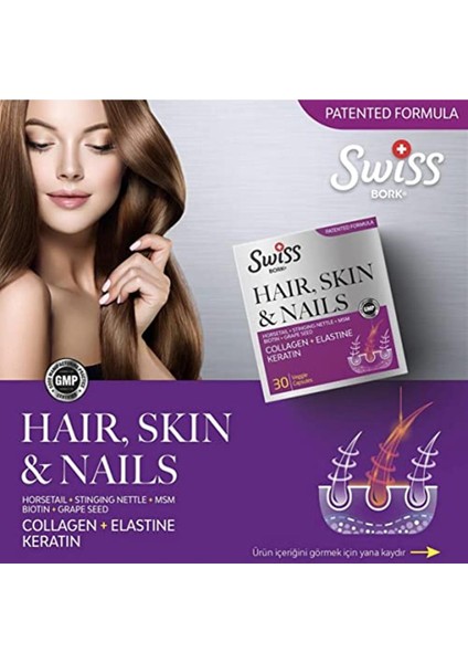 Swiss Bork® Hair, Skin And Nails 30 Kapsül (Saç Tırnak ve Cilt Sağlığı ve Keratin)