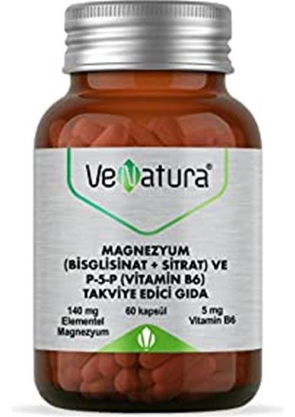 Magnezyum (Bisglisinat+Sitrat) ve P5P (Vitamin B6) 60 Kapsül