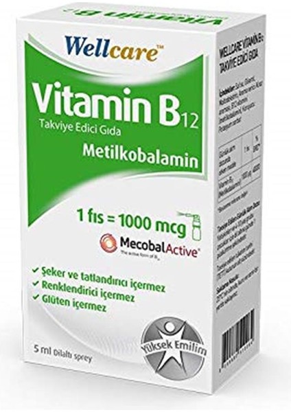 Vitamin B12 Sprey 5 ml Aromasız Renkli
