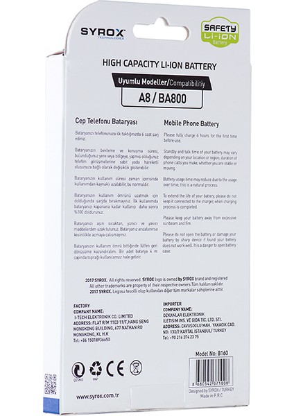 A8 (BA800) Batarya 3050 Mah B160 modelleri