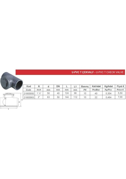 63 mm Pvc Te Çekvalf