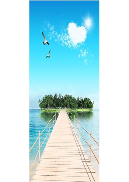 Yaratıcı 3D Çıkarılabilir Kapı Çıkartmaları Oturma Odası Duvar Çıkartmaları Desen Deniz Manzaralı (Yurt Dışından)