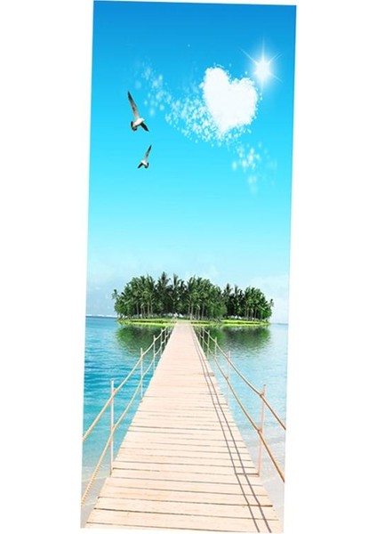 Yaratıcı 3D Çıkarılabilir Kapı Çıkartmaları Oturma Odası Duvar Çıkartmaları Desen Deniz Manzaralı (Yurt Dışından)